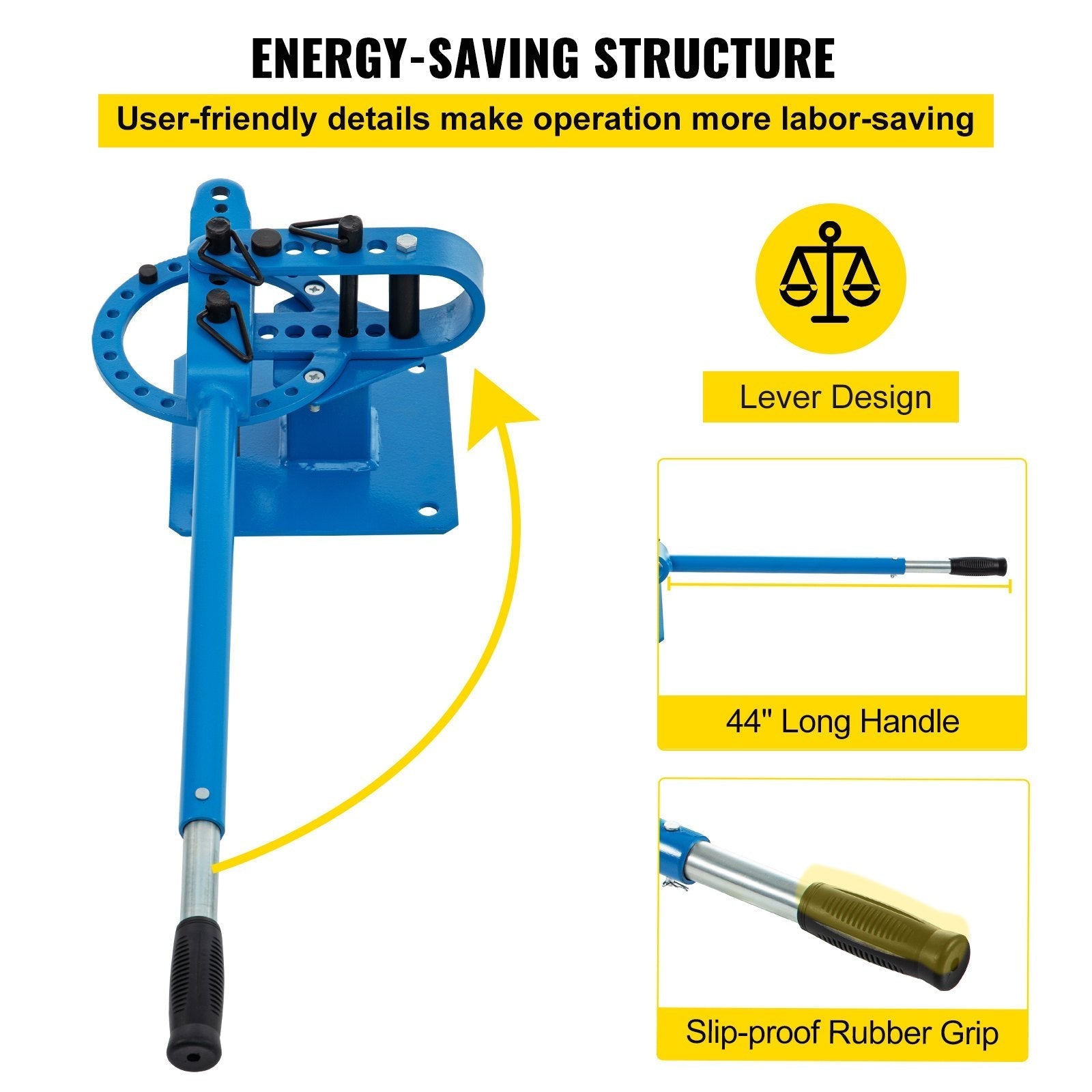 VEVOR YP-9 Manual Bench Top Compact Bender Pipe Bending Machine 7 Dies 1-3inch Metal Fabrication Tube Rod Pipe Bender 44ft Mount Powdercoat Telescoping Handle Maximum 5/8 Thick 1-15/16inch Width