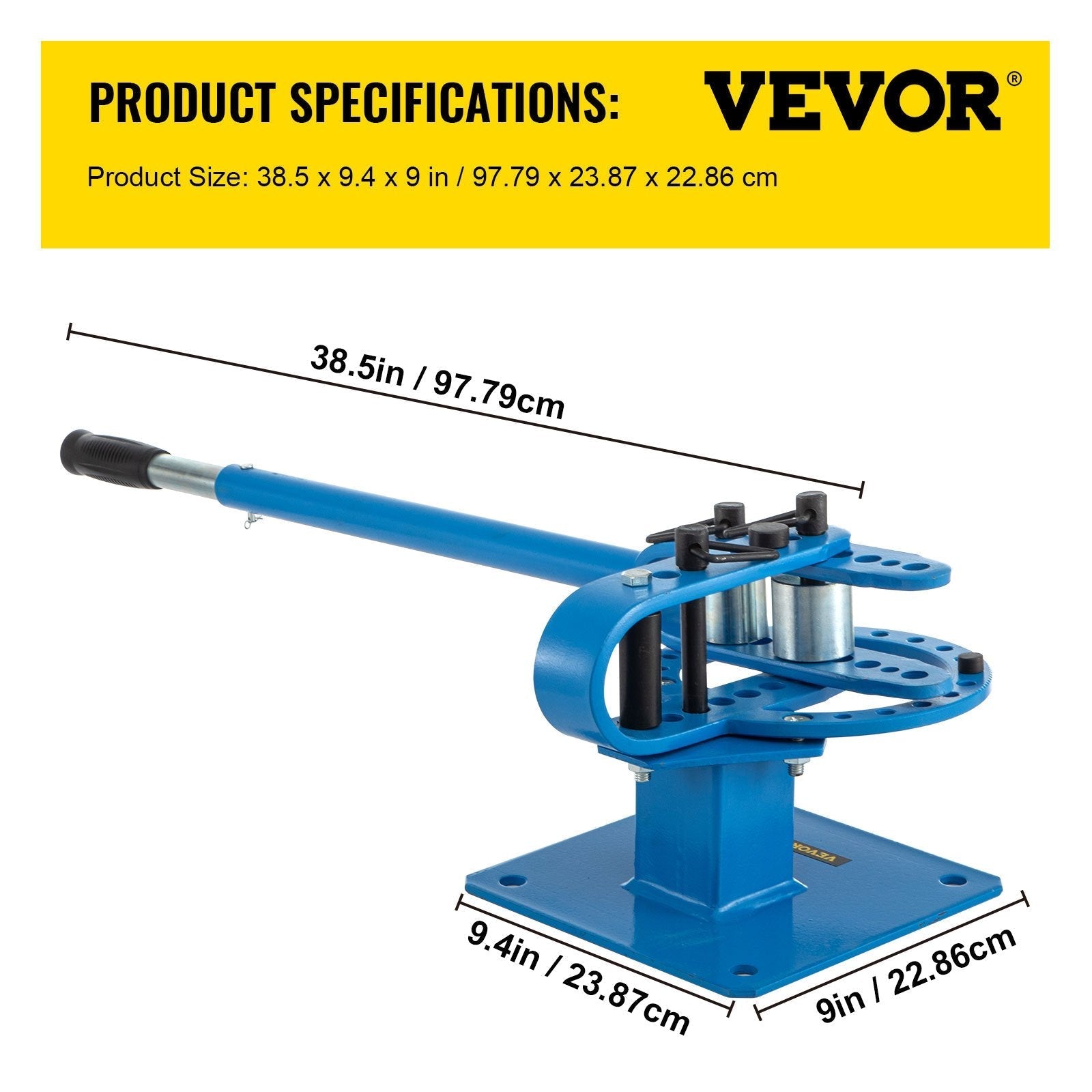 VEVOR YP-9 Manual Bench Top Compact Bender Pipe Bending Machine 7 Dies 1-3inch Metal Fabrication Tube Rod Pipe Bender 44ft Mount Powdercoat Telescoping Handle Maximum 5/8 Thick 1-15/16inch Width