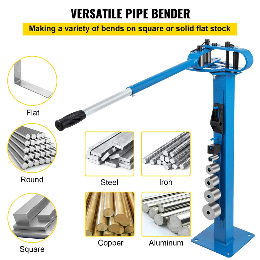 VEVOR YP 38 Pedestal Floor Compact Bender 7 Dies Versatile Compact Metal Tubing Bender 44' Mount Powdercoat Telescoping Handle Maximum 5/8