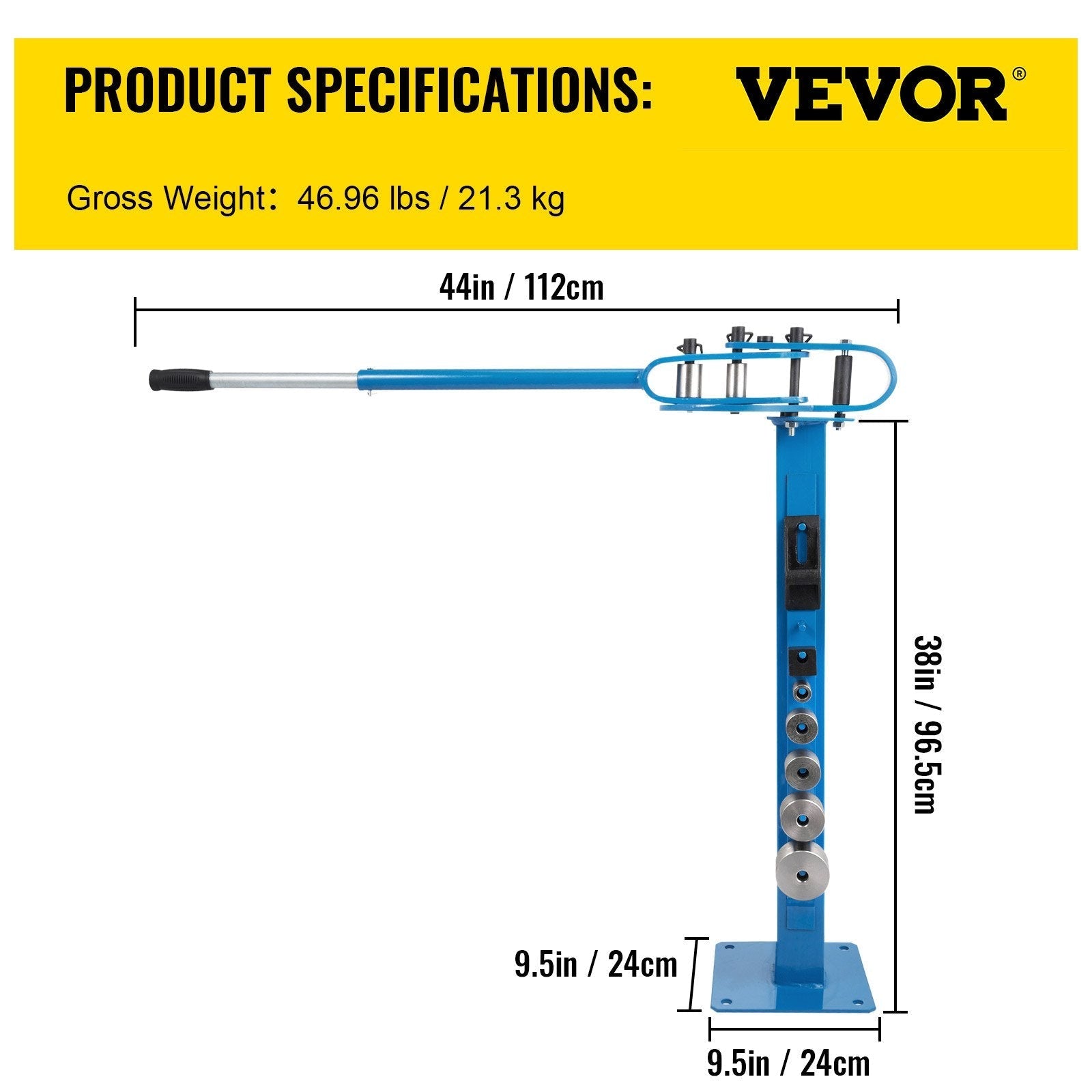VEVOR YP 38 Pedestal Floor Compact Bender 7 Dies Versatile Compact Metal Tubing Bender 44' Mount Powdercoat Telescoping Handle Maximum 5/8