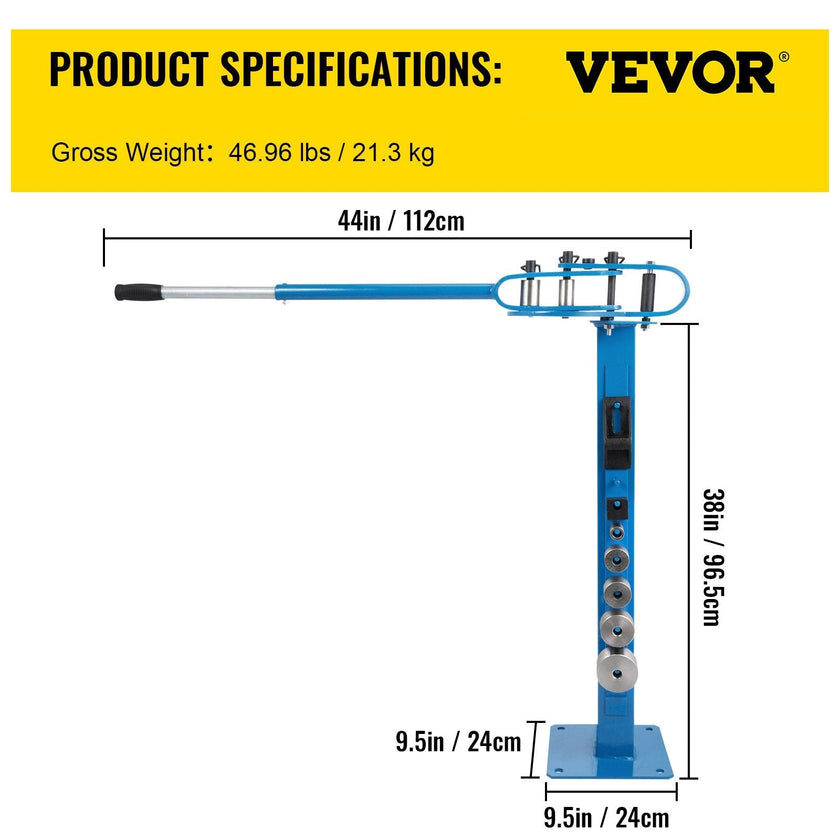 VEVOR YP 38 Pedestal Floor Compact Bender 7 Dies Versatile Compact Metal Tubing Bender 44' Mount Powdercoat Telescoping Handle Maximum 5/8