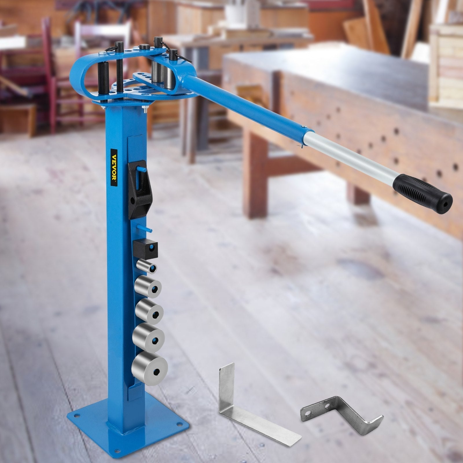 VEVOR YP 38 Pedestal Floor Compact Bender 7 Dies Versatile Compact Metal Tubing Bender 44' Mount Powdercoat Telescoping Handle Maximum 5/8