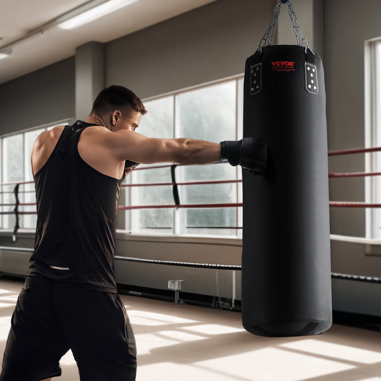 VEVOR Punching Bag for Adults, 4ft PVC Heavy Boxing Bag Set, Punching Bag with Chains and Gloves, Hanging Boxing Bag for MMA Karate Judo, Muay Thai Kickboxing Boxing, Home Gym Training, (Unfilled)