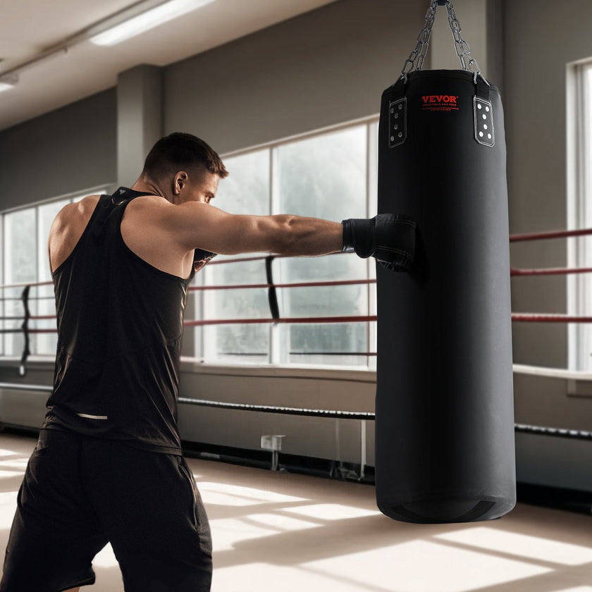 VEVOR Punching Bag for Adults, 4ft PVC Heavy Boxing Bag Set, Punching Bag with Chains and Gloves, Hanging Boxing Bag for MMA Karate Judo, Muay Thai Kickboxing Boxing, Home Gym Training, (Unfilled)