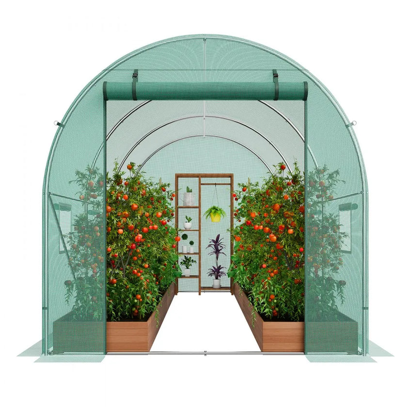 VEVOR Walk-in Tunnel Greenhouse 9.58x6.43x6.23ft Galvanized Frame PE Cover Green