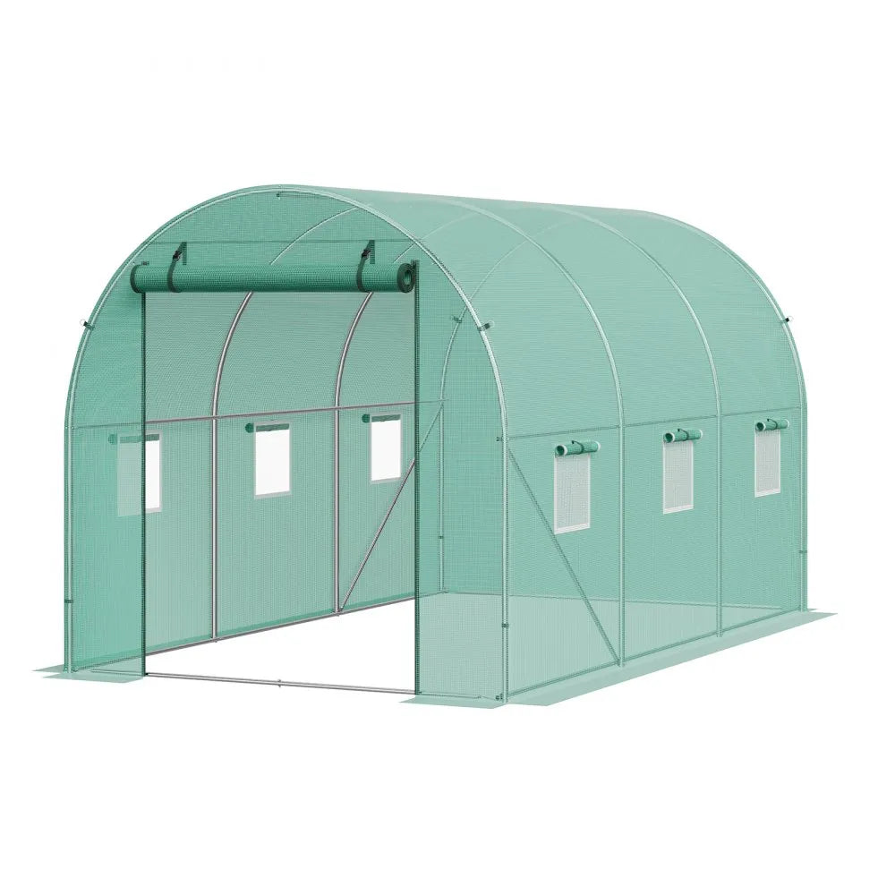 VEVOR Walk-in Tunnel Greenhouse 9.58x6.43x6.23ft Galvanized Frame PE Cover Green
