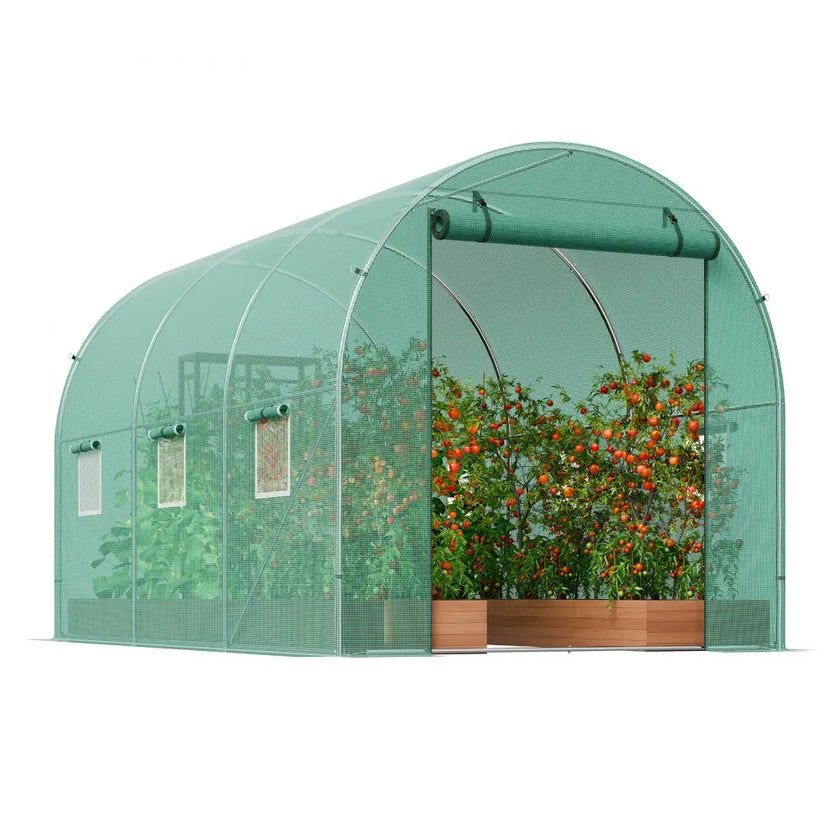 VEVOR Walk-in Tunnel Greenhouse 9.58x6.43x6.23ft Galvanized Frame PE Cover Green