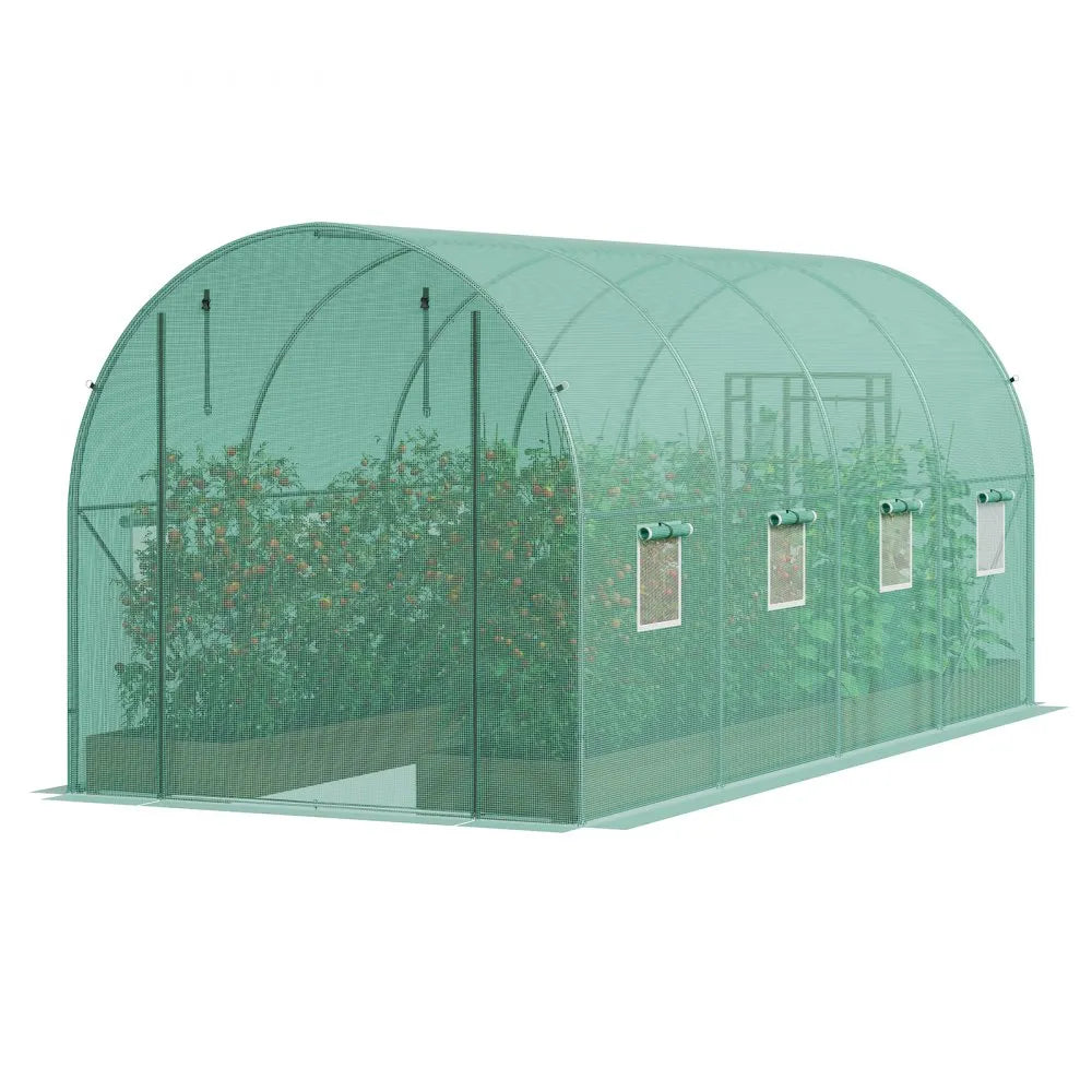 VEVOR Walk-in Tunnel Greenhouse 14.6x6.36x6.3ft Galvanized Frame PE Cover Green