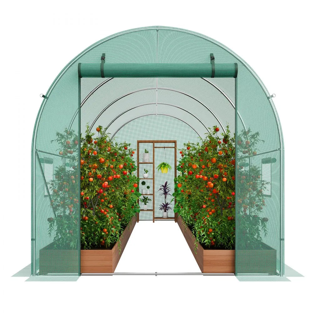 VEVOR Walk-in Tunnel Greenhouse 14.6x6.36x6.3ft Galvanized Frame PE Cover Green