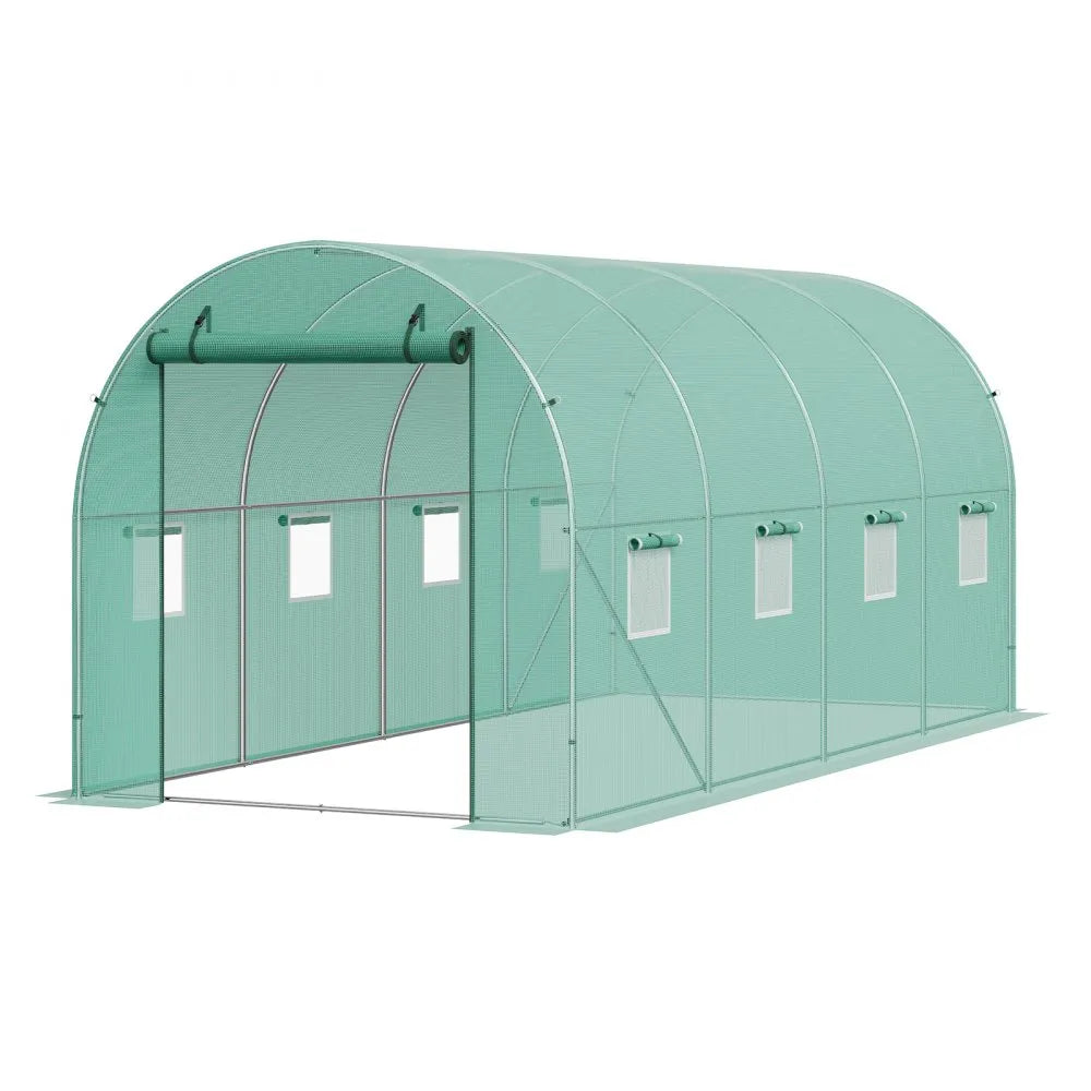 VEVOR Walk-in Tunnel Greenhouse 14.6x6.36x6.3ft Galvanized Frame PE Cover Green