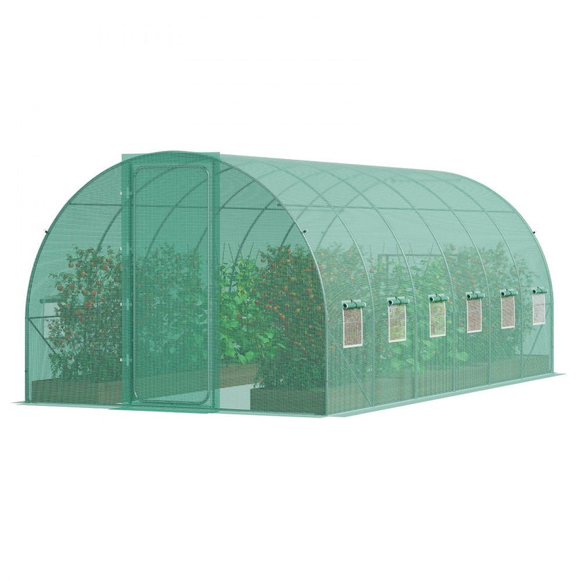 VEVOR Walk-in Tunnel Greenhouse 19.36x9.68x7.4ft Galvanized Frame PE Cover Green