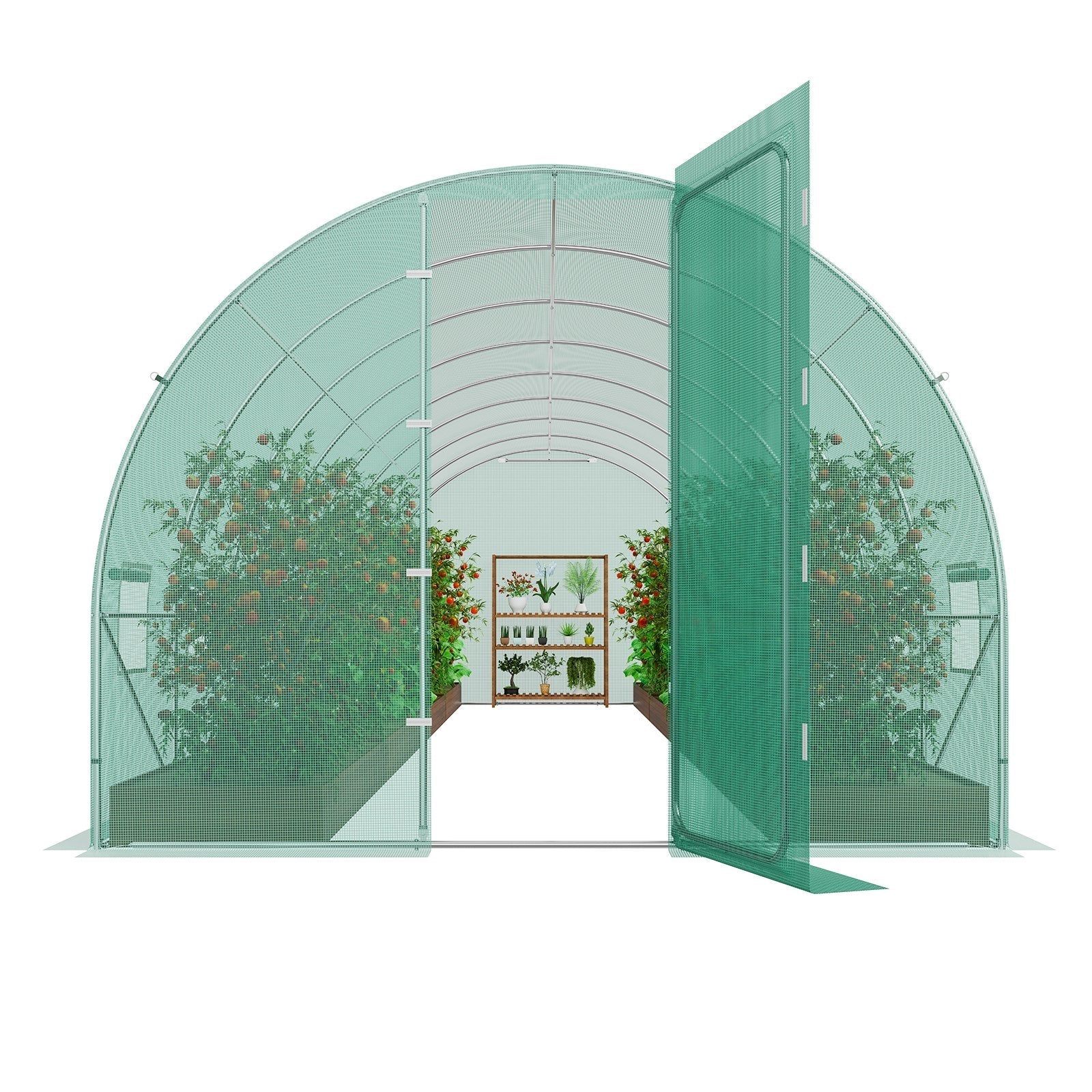 VEVOR Walk-in Tunnel Greenhouse 27.38x9.5x7.38ft Galvanized Frame PE Cover Green
