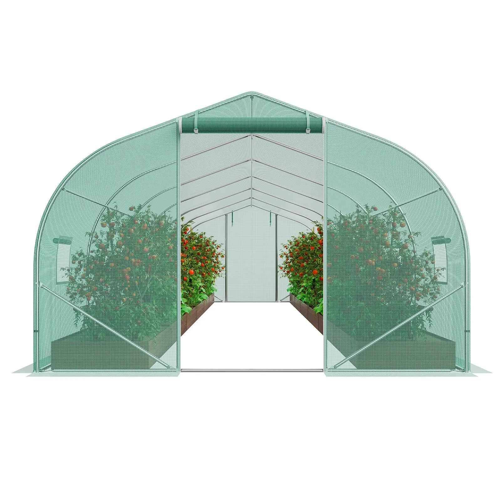VEVOR Walk-in Tunnel Greenhouse 29.53x9.84x6.6ft Galvanized Frame PE Cover Green