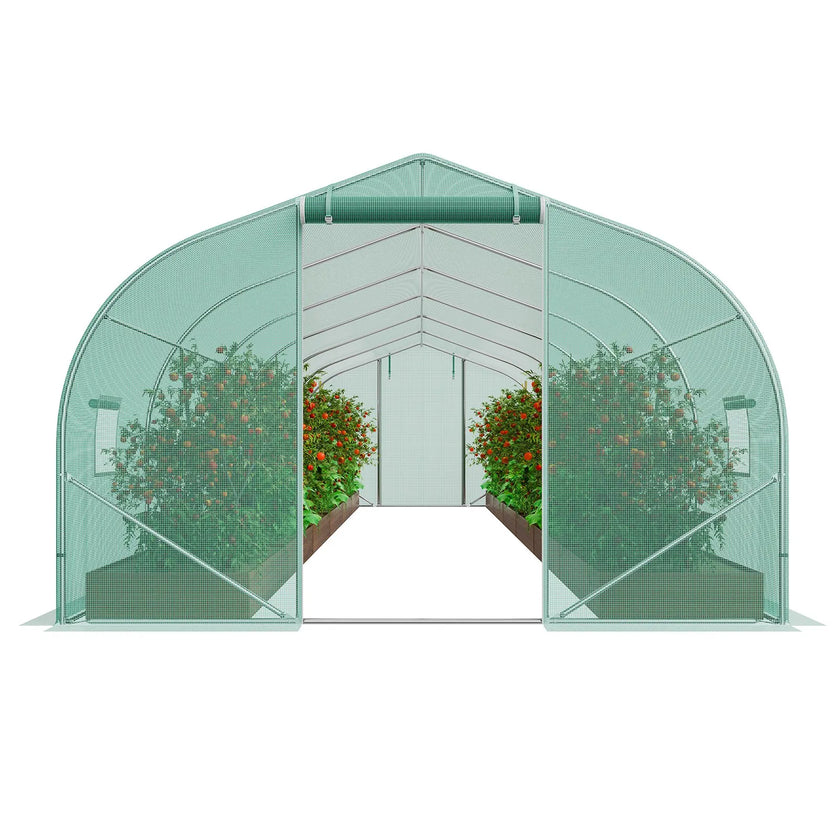VEVOR Walk-in Tunnel Greenhouse 29.53x9.84x6.6ft Galvanized Frame PE Cover Green