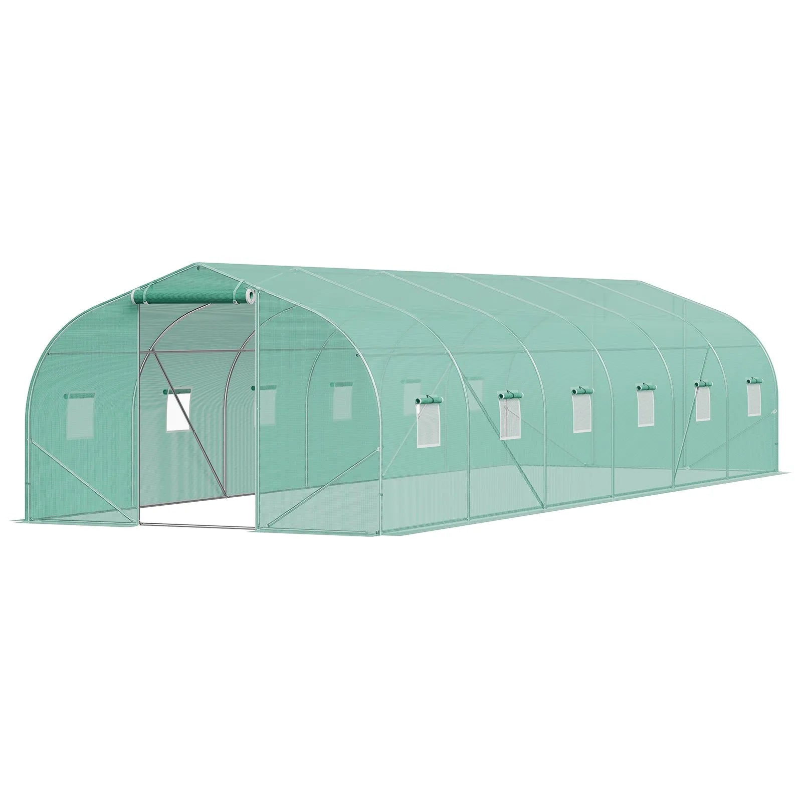 VEVOR Walk-in Tunnel Greenhouse 29.53x9.84x6.6ft Galvanized Frame PE Cover Green