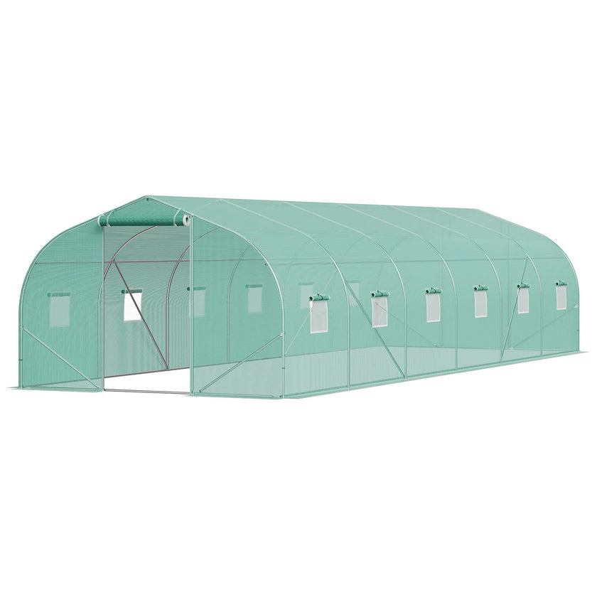 VEVOR Walk-in Tunnel Greenhouse 29.53x9.84x6.6ft Galvanized Frame PE Cover Green