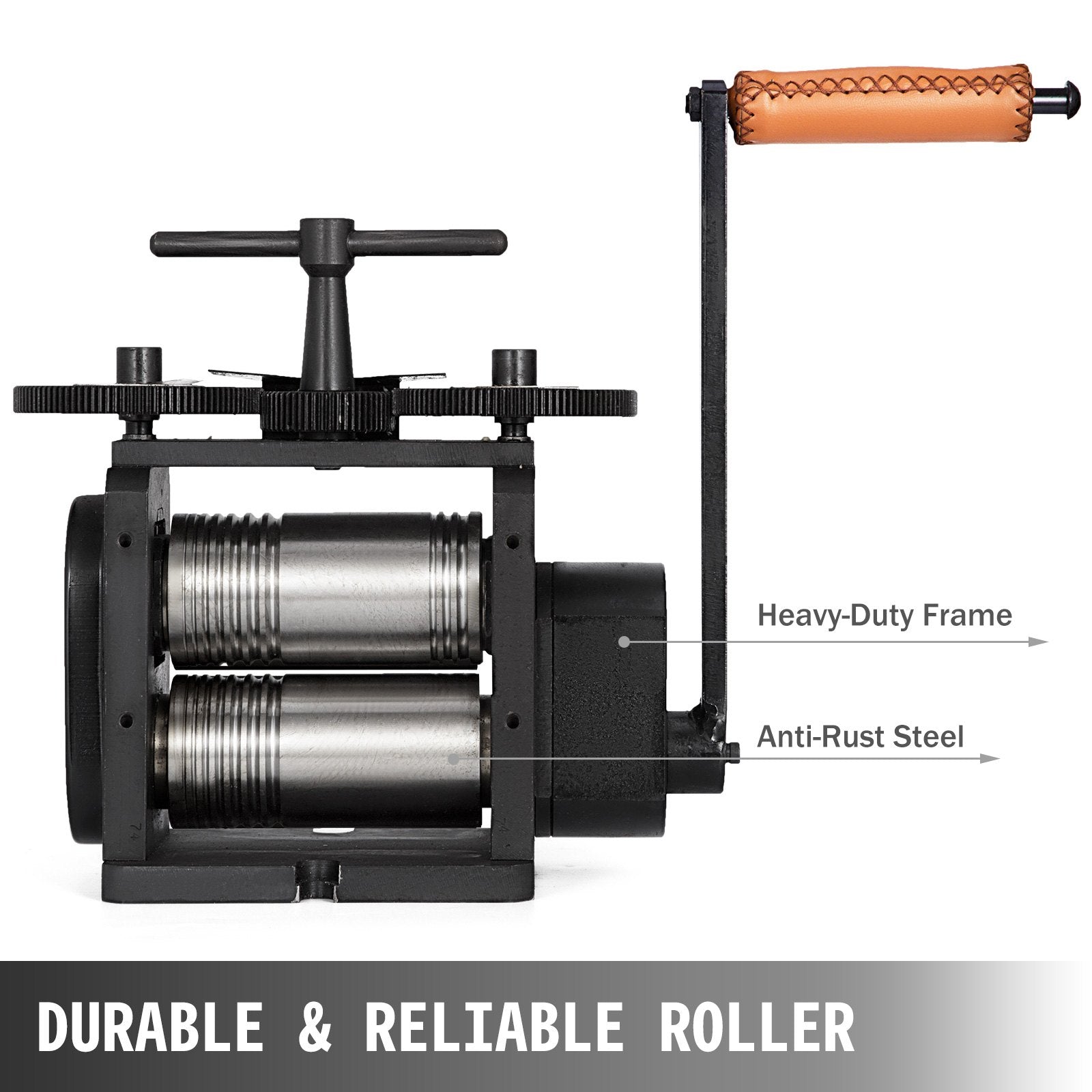 VEVOR Jewelry Combination Rolling Mill 110mm Width Flat Rolling Mill 55 mm Diameter Rollers Rolling Mill Press Gear Ratio 4:1 Jewelry Press Tabletting Tool for Jewelry Repair Design