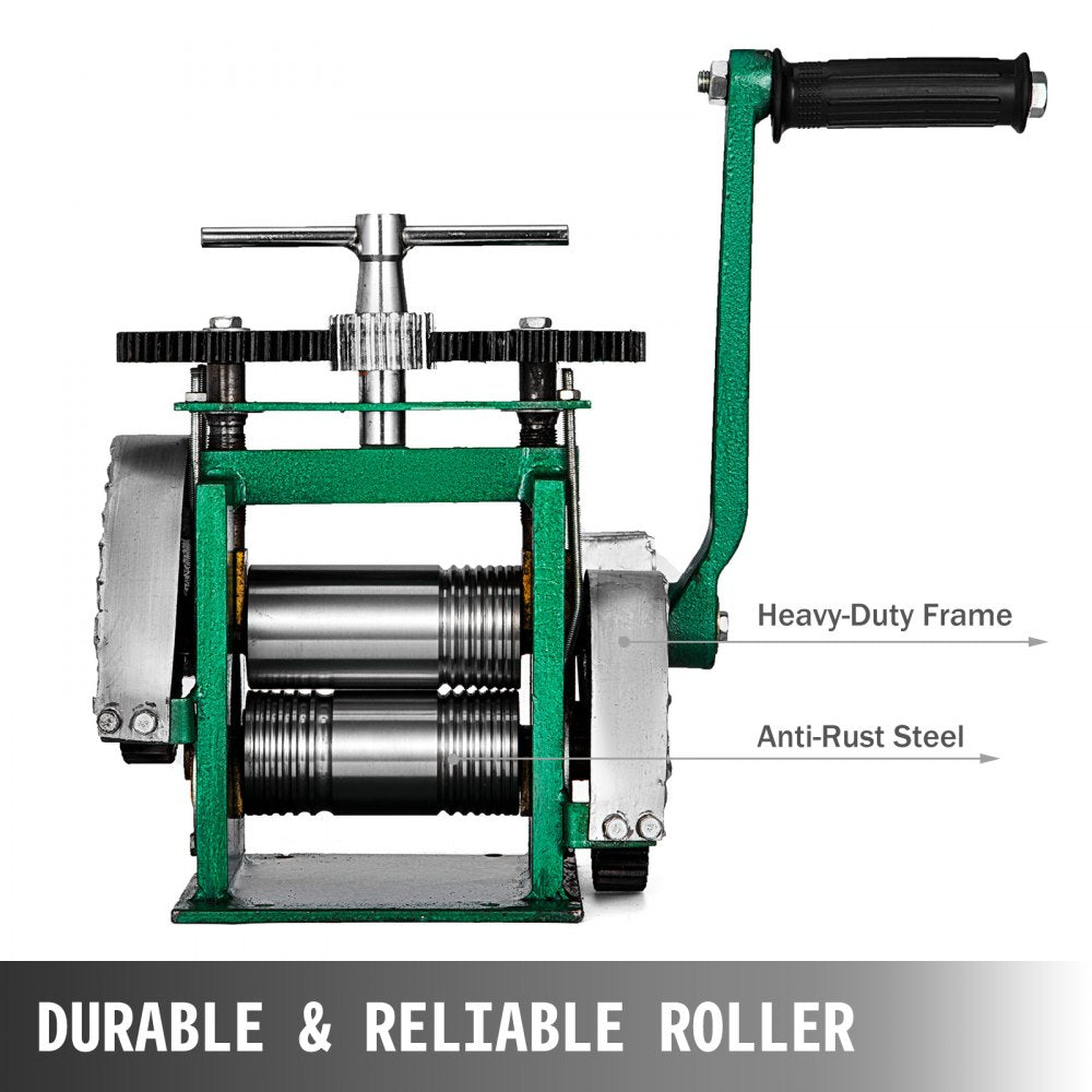 VEVOR Jewelry Combination Rolling Mill 120mm Width Flat Rolling Mill 55 mm Diameter Rollers Rolling Mill Press Gear Ratio 4:1 Jewelry Press Tabletting Tool for Jewelry Repair Design