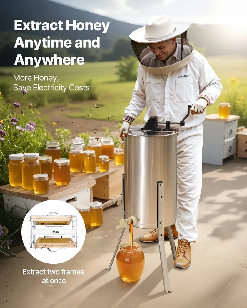VEVOR Manual Honey Extractor 2 Frame Honey Spinner Beekeeping Stainless Steel