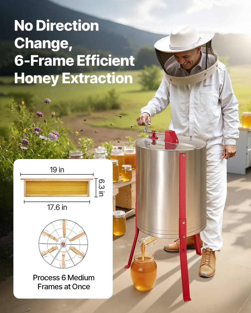 VEVOR Manual Honey Extractor 6 Frame Honey Spinner Beekeeping Stainless Steel