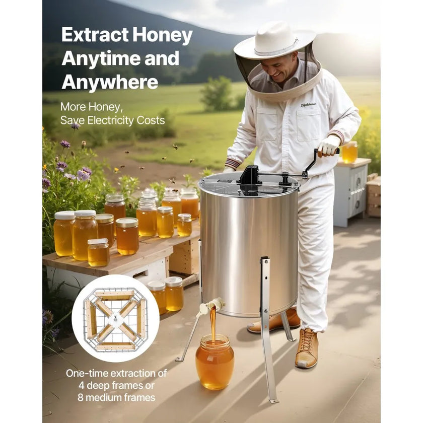 VEVOR Manual Honey Extractor 4/6 Frame Honey Spinner Beekeeping Stainless Steel
