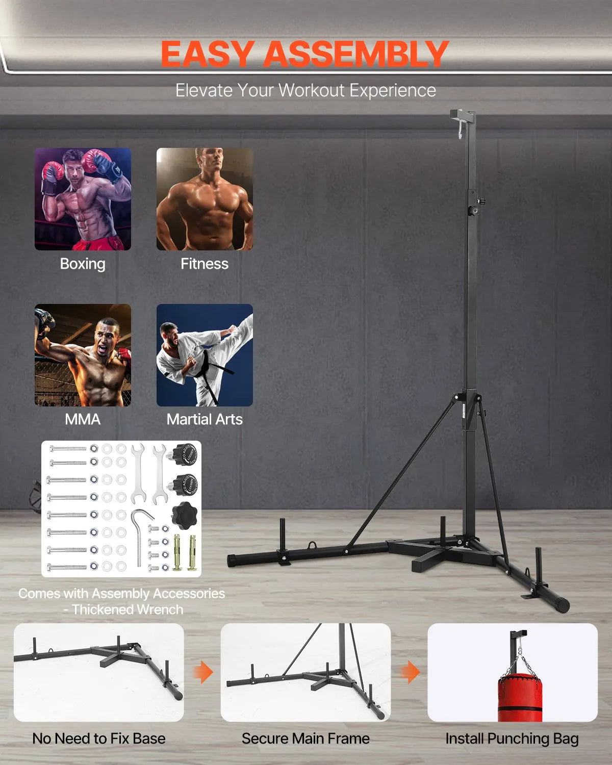 VEVOR Heavy Duty Punching Bag Frame Boxing Fitness Stand Steel Adjustable Height