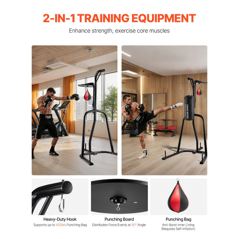 VEVOR 2 in 1 Punching Bag Stand, Steel Heavy Duty Workout Equipment, Adjustable Height Boxing Punching Bag and Speed Bag Stand, Freestanding Sandbag Rack