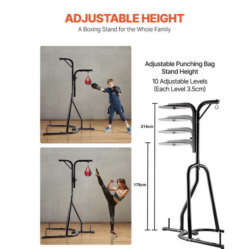 VEVOR 2 in 1 Punching Bag Stand, Steel Heavy Duty Workout Equipment, Adjustable Height Boxing Punching Bag and Speed Bag Stand, Freestanding Sandbag Rack