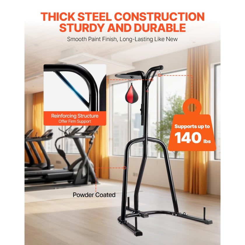 VEVOR 2 in 1 Punching Bag Stand, Steel Heavy Duty Workout Equipment, Adjustable Height Boxing Punching Bag and Speed Bag Stand, Freestanding Sandbag Rack