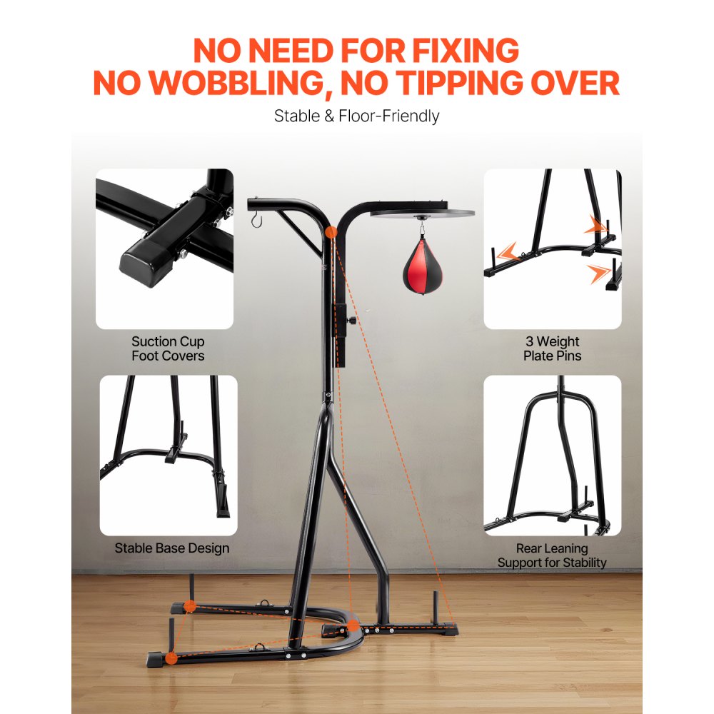 VEVOR 2 in 1 Punching Bag Stand, Steel Heavy Duty Workout Equipment, Adjustable Height Boxing Punching Bag and Speed Bag Stand, Freestanding Sandbag Rack