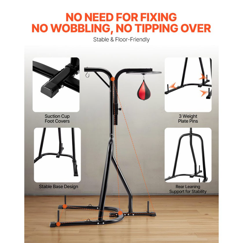 VEVOR 2 in 1 Punching Bag Stand, Steel Heavy Duty Workout Equipment, Adjustable Height Boxing Punching Bag and Speed Bag Stand, Freestanding Sandbag Rack