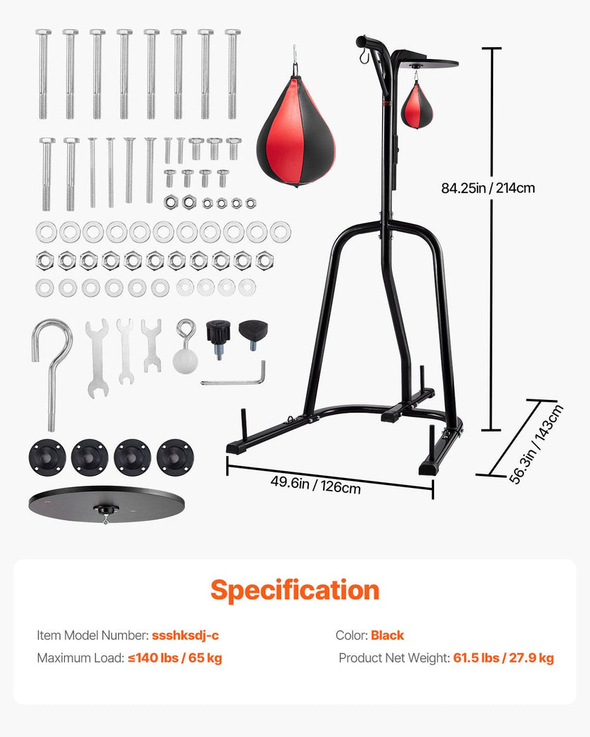 VEVOR 2 in 1 Punching Bag Stand, Steel Heavy Duty Workout Equipment, Adjustable Height Boxing Punching Bag and Speed Bag Stand, Freestanding Sandbag Rack
