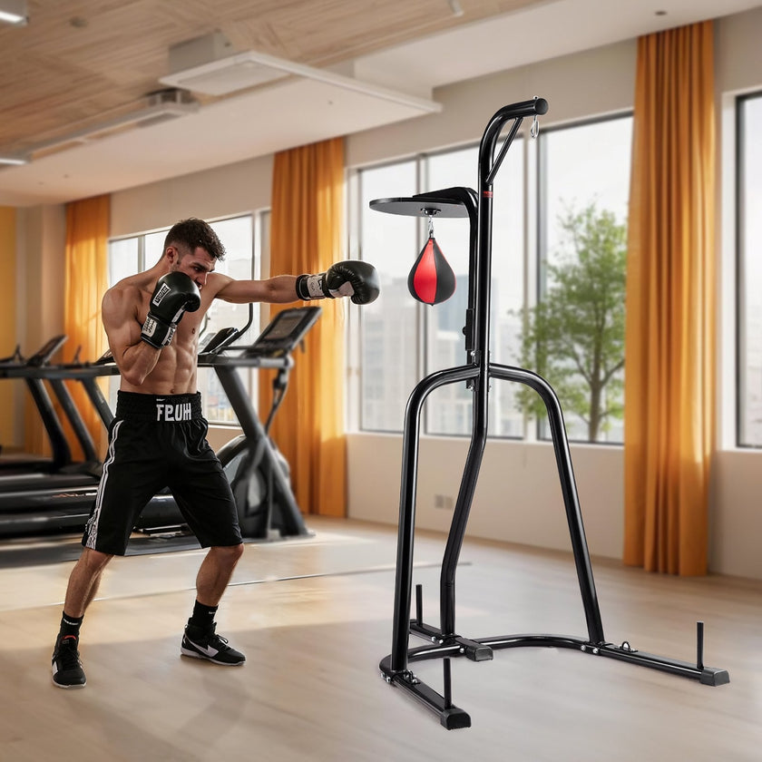 VEVOR 2 in 1 Punching Bag Stand, Steel Heavy Duty Workout Equipment, Adjustable Height Boxing Punching Bag and Speed Bag Stand, Freestanding Sandbag Rack