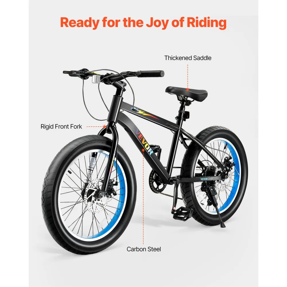 VEVOR 20” Kids Mountain Bike – 7-Speed Fat Tire MTB with Dual Disc Brakes