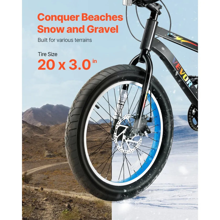 VEVOR 20” Kids Mountain Bike – 7-Speed Fat Tire MTB with Dual Disc Brakes