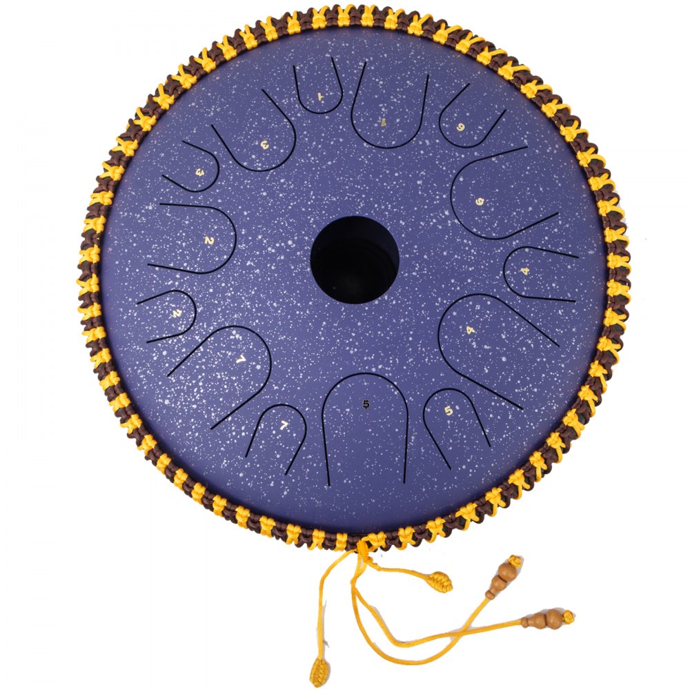 VEVOR Tongue Drum 14 Notes Dish Shape Drum 14.9 Inches Manual Percussion Pure Copper Tongues 14 Notes Steel Tongue Handpan Drum with Rope Decoration and Mallets Bag Music Book Finger Picks Purple