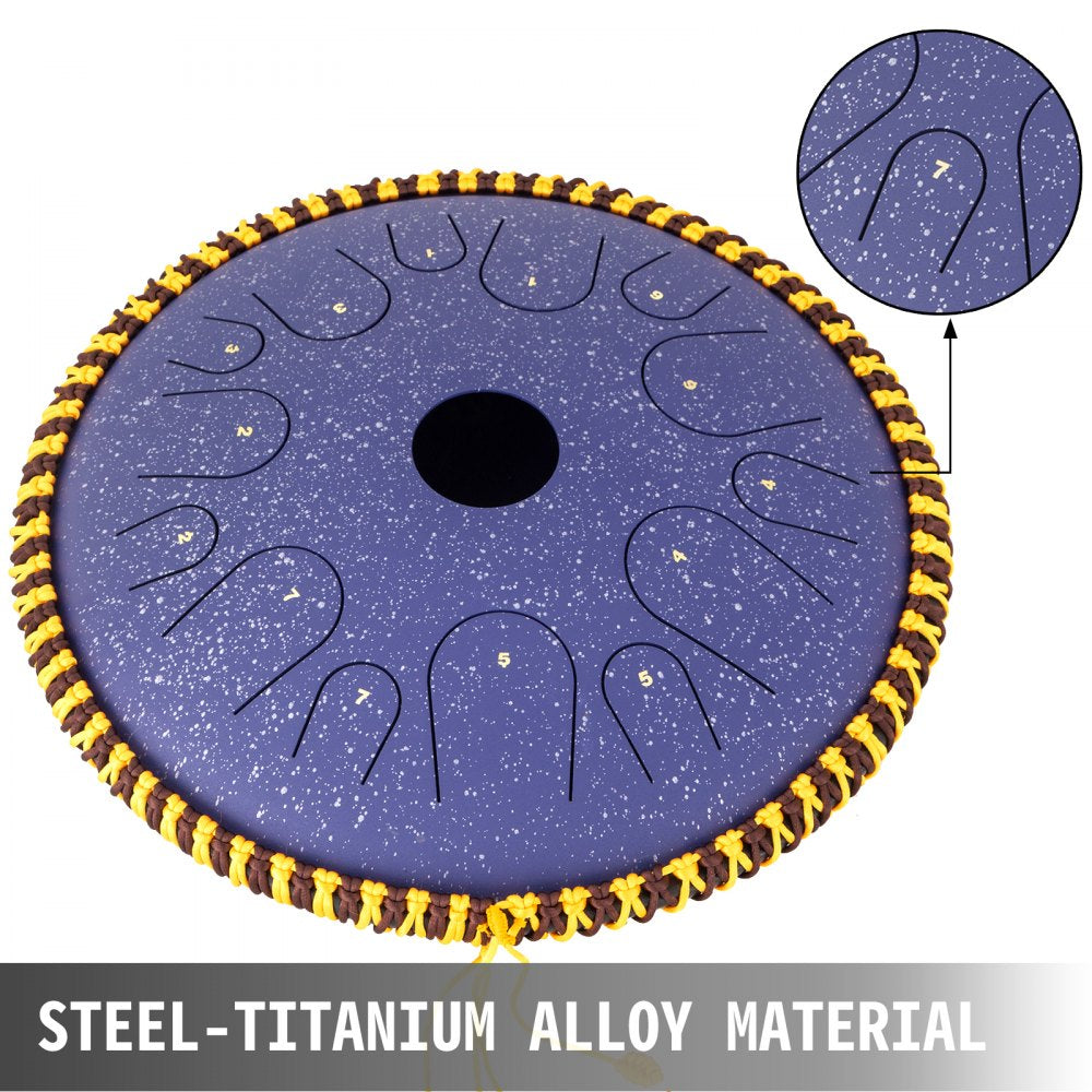 VEVOR Tongue Drum 14 Notes Dish Shape Drum 14.9 Inches Manual Percussion Pure Copper Tongues 14 Notes Steel Tongue Handpan Drum with Rope Decoration and Mallets Bag Music Book Finger Picks Purple
