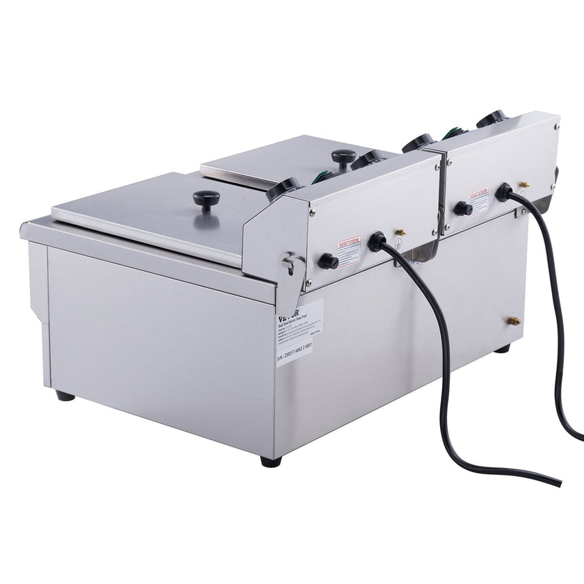 VEVOR Commercial Electric Deep Fryer, 24L 3000W Dual Removable Basket, Stainless Steel Electric Countertop Fryer with Time Control and Oil Filtration, Deep Fryer for Commercial Restaurant Use, Silver