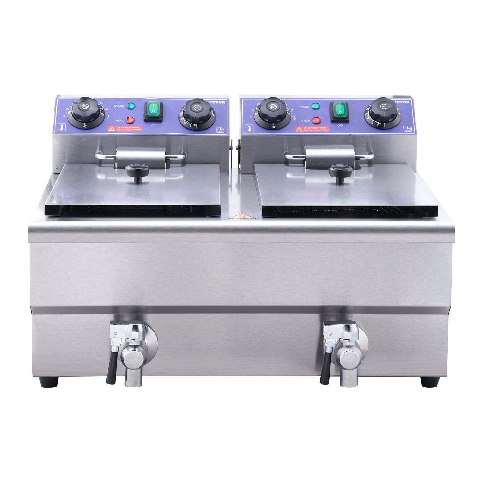 VEVOR Commercial Electric Deep Fryer, 24L 3000W Dual Removable Basket, Stainless Steel Electric Countertop Fryer with Time Control and Oil Filtration, Deep Fryer for Commercial Restaurant Use, Silver