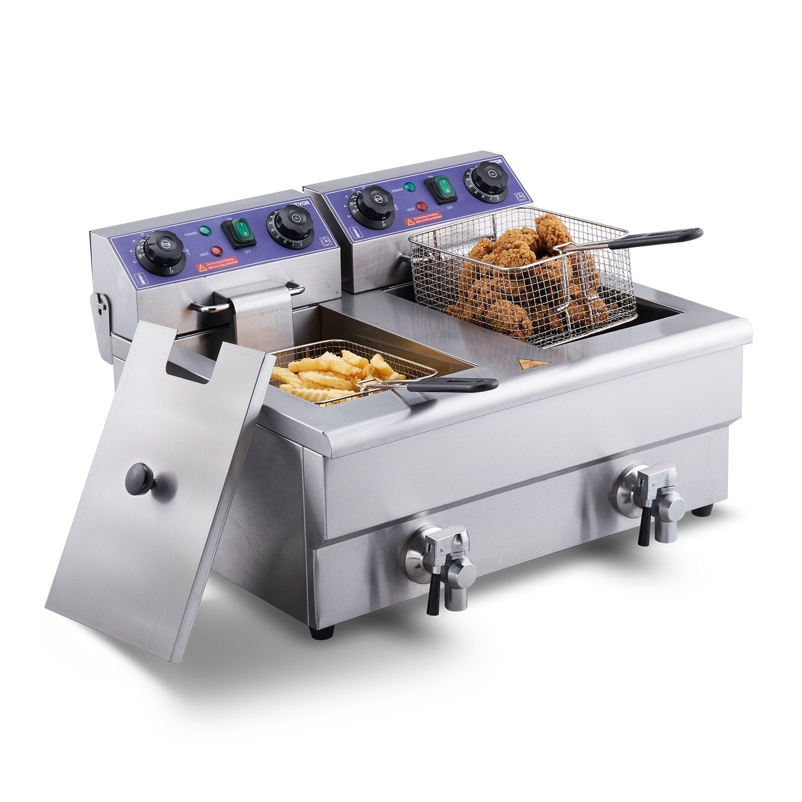 VEVOR Commercial Electric Deep Fryer, 24L 3000W Dual Removable Basket, Stainless Steel Electric Countertop Fryer with Time Control and Oil Filtration, Deep Fryer for Commercial Restaurant Use, Silver