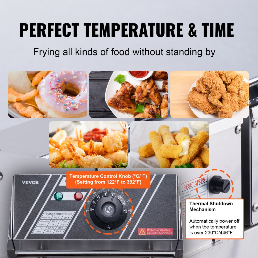 VEVOR Commercial Electric Deep Fryer Countertop Deep Fryer Dual Detachable Tanks