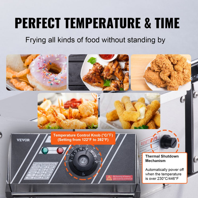 VEVOR Commercial Electric Deep Fryer Countertop Deep Fryer Dual Detachable Tanks