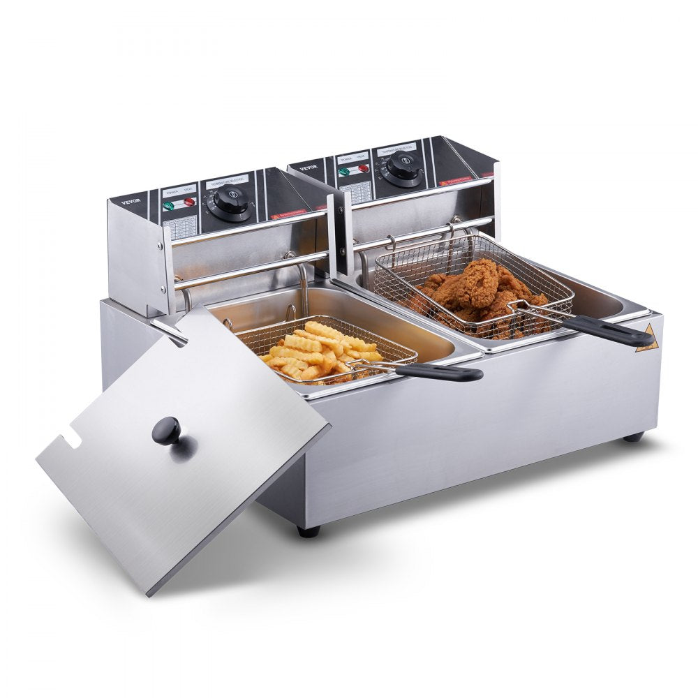 VEVOR Commercial Electric Deep Fryer Countertop Deep Fryer Dual Detachable Tanks