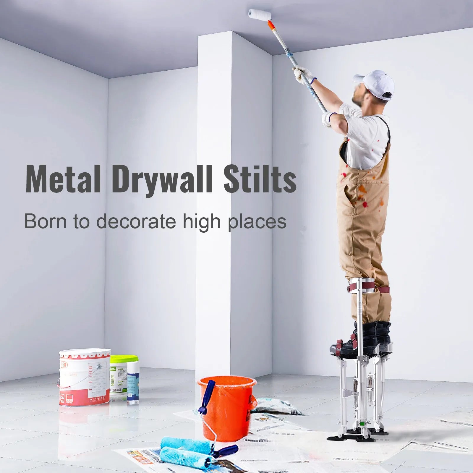 VEVOR Drywall Stilts, 18''-30'' Adjustable Aluminum Tool Stilts with Protective Knee Pads, Durable and Non-slip Work Stilts for Sheetrock Painting, Walking, Taping, Silver