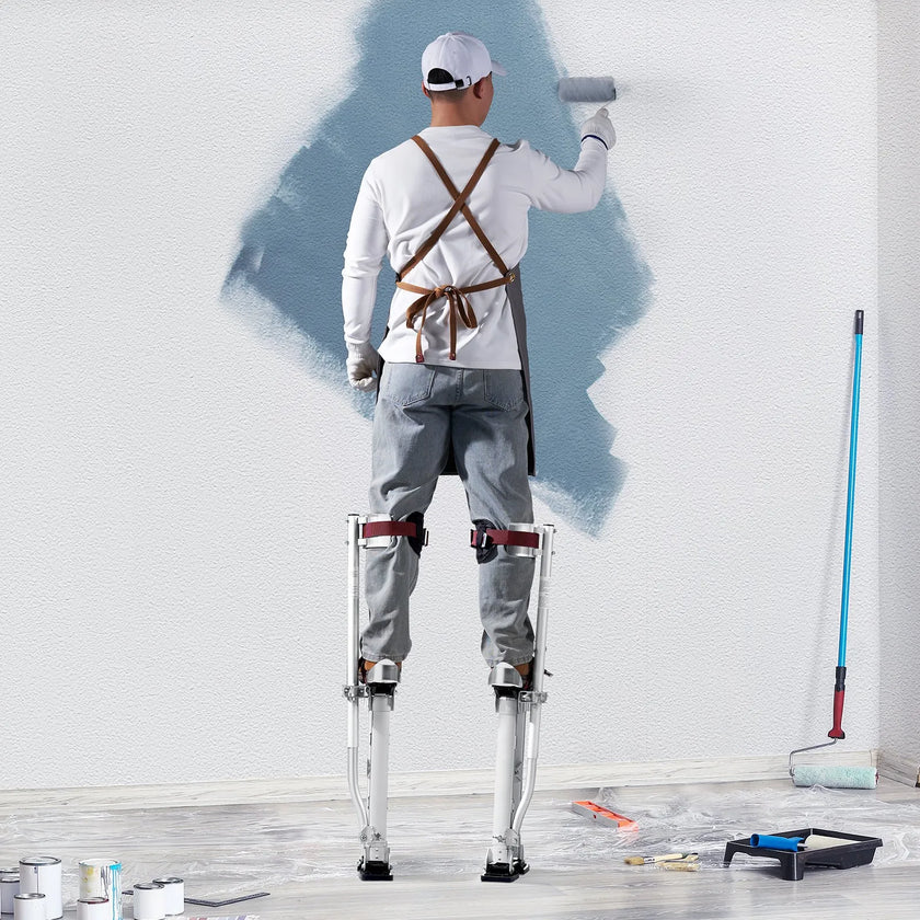 VEVOR Drywall Stilts, 18''-30'' Adjustable Aluminum Tool Stilts with Protective Knee Pads, Durable and Non-slip Work Stilts for Sheetrock Painting, Walking, Taping, Silver