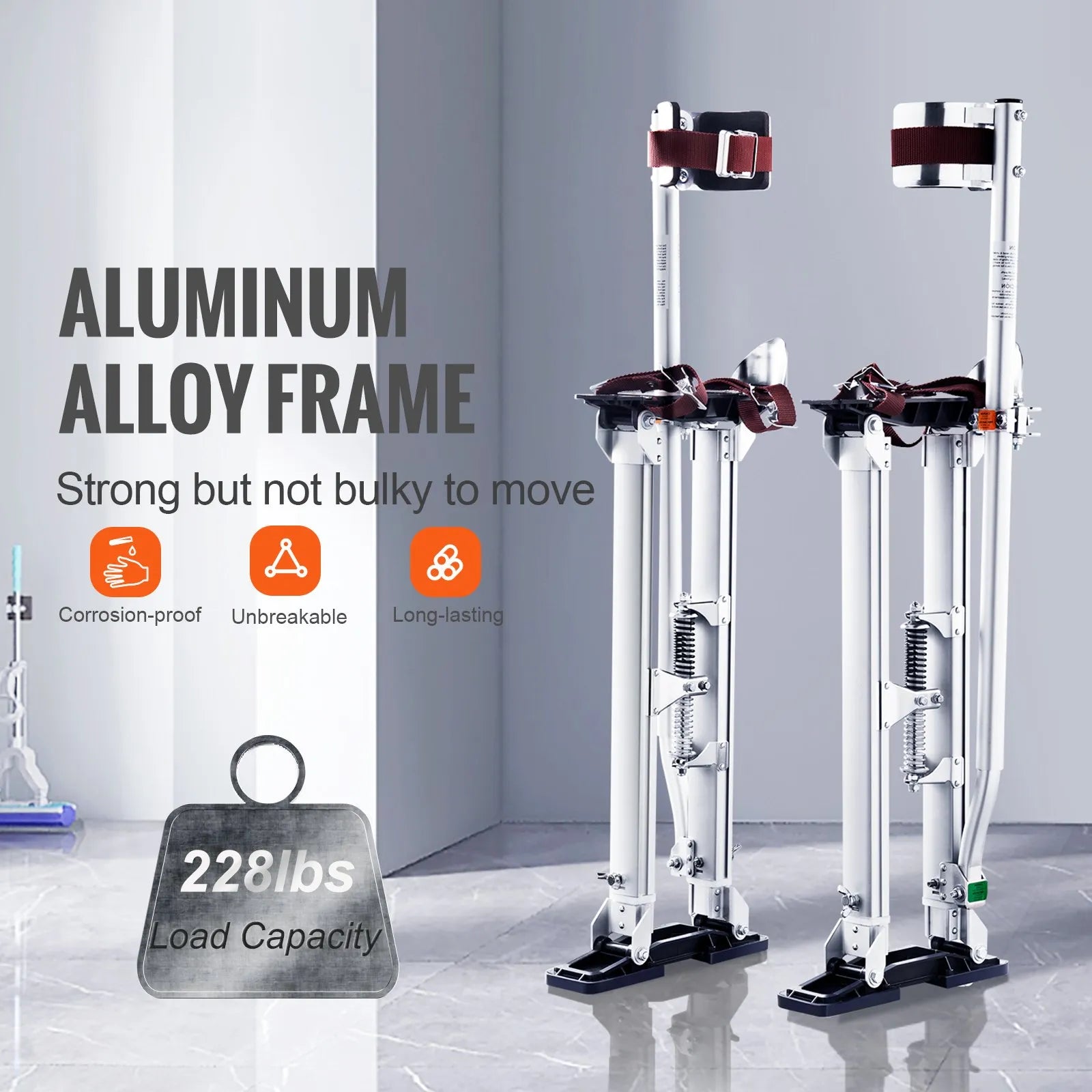 VEVOR Drywall Stilts, 24''-40'' Adjustable Aluminum Tool Stilts with Protective Knee Pads, Durable and Non-slip Work Stilts for Sheetrock Painting, Walking, Taping, Silver