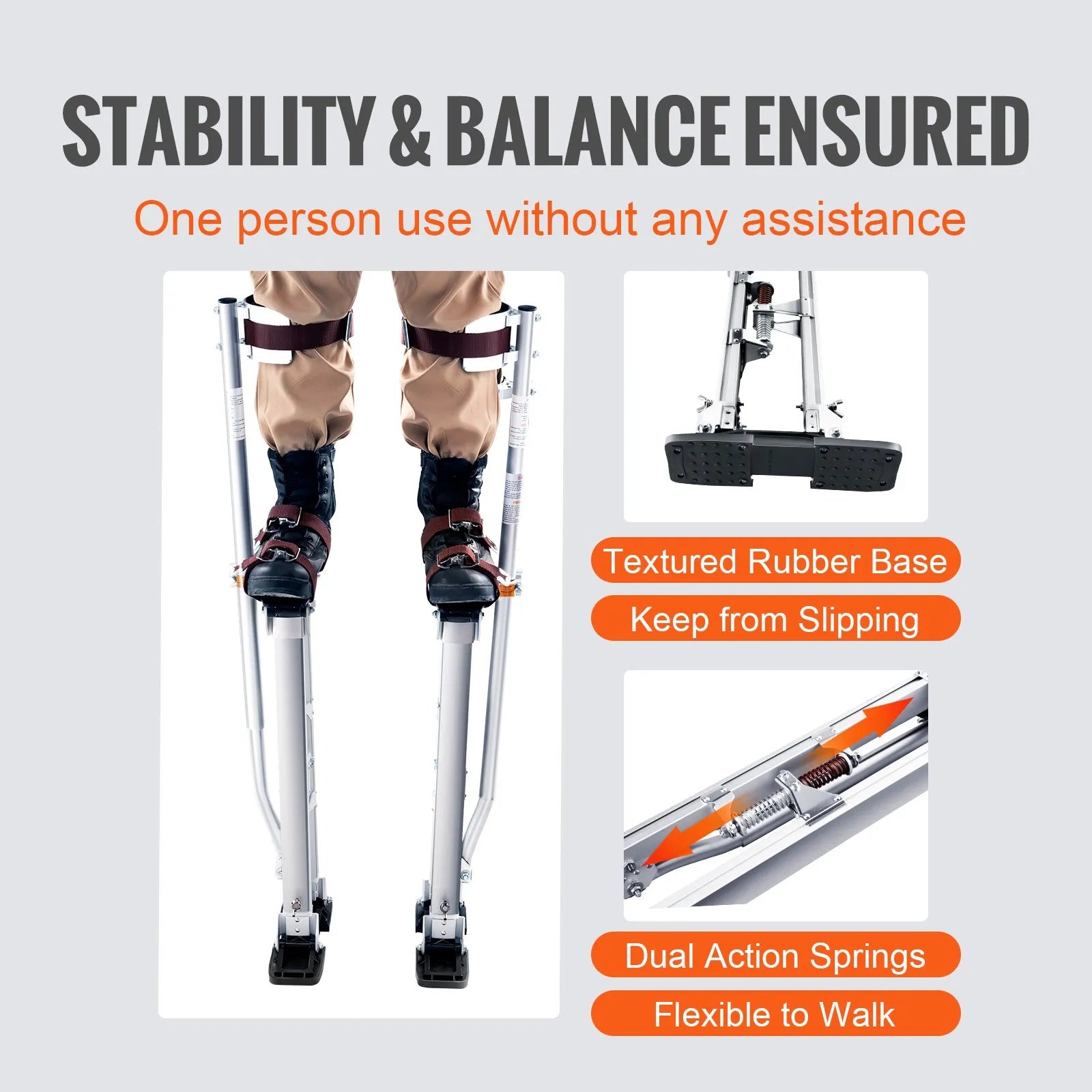 VEVOR Drywall Stilts, 24''-40'' Adjustable Aluminum Tool Stilts with Protective Knee Pads, Durable and Non-slip Work Stilts for Sheetrock Painting, Walking, Taping, Silver