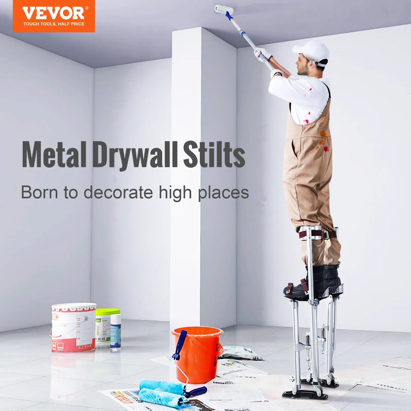 VEVOR Drywall Stilts, 24''-40'' Adjustable Aluminum Tool Stilts with Protective Knee Pads, Durable and Non-slip Work Stilts for Sheetrock Painting, Walking, Taping, Silver
