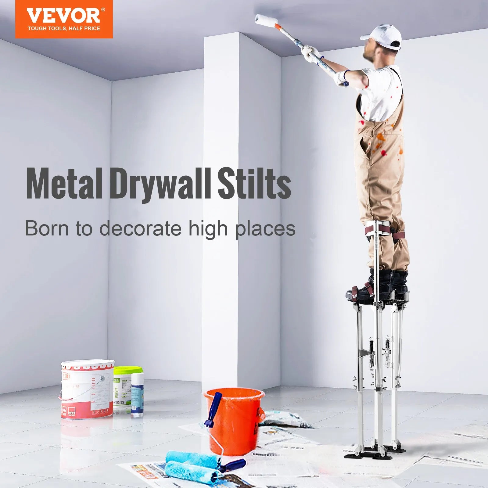 VEVOR Drywall Stilts, 36''-50'' Adjustable Aluminum Tool Stilts with Protective Knee Pads, Durable and Non-slip Work Stilts for Sheetrock Painting, Walking, Taping, Silver