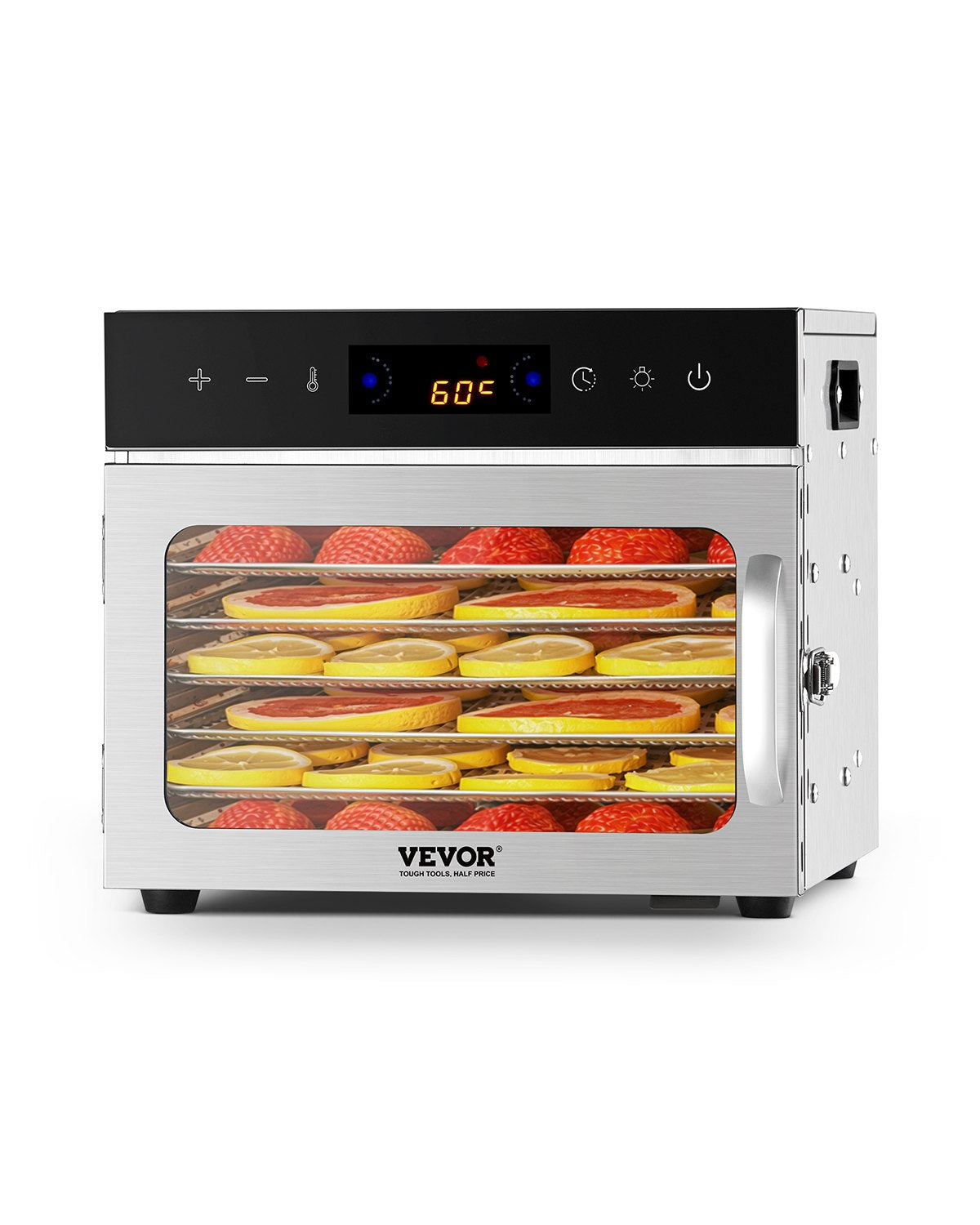 VEVOR 6 Trays Food Dehydrator Machine Stainless Steel 400W Jerky Fruit Drying